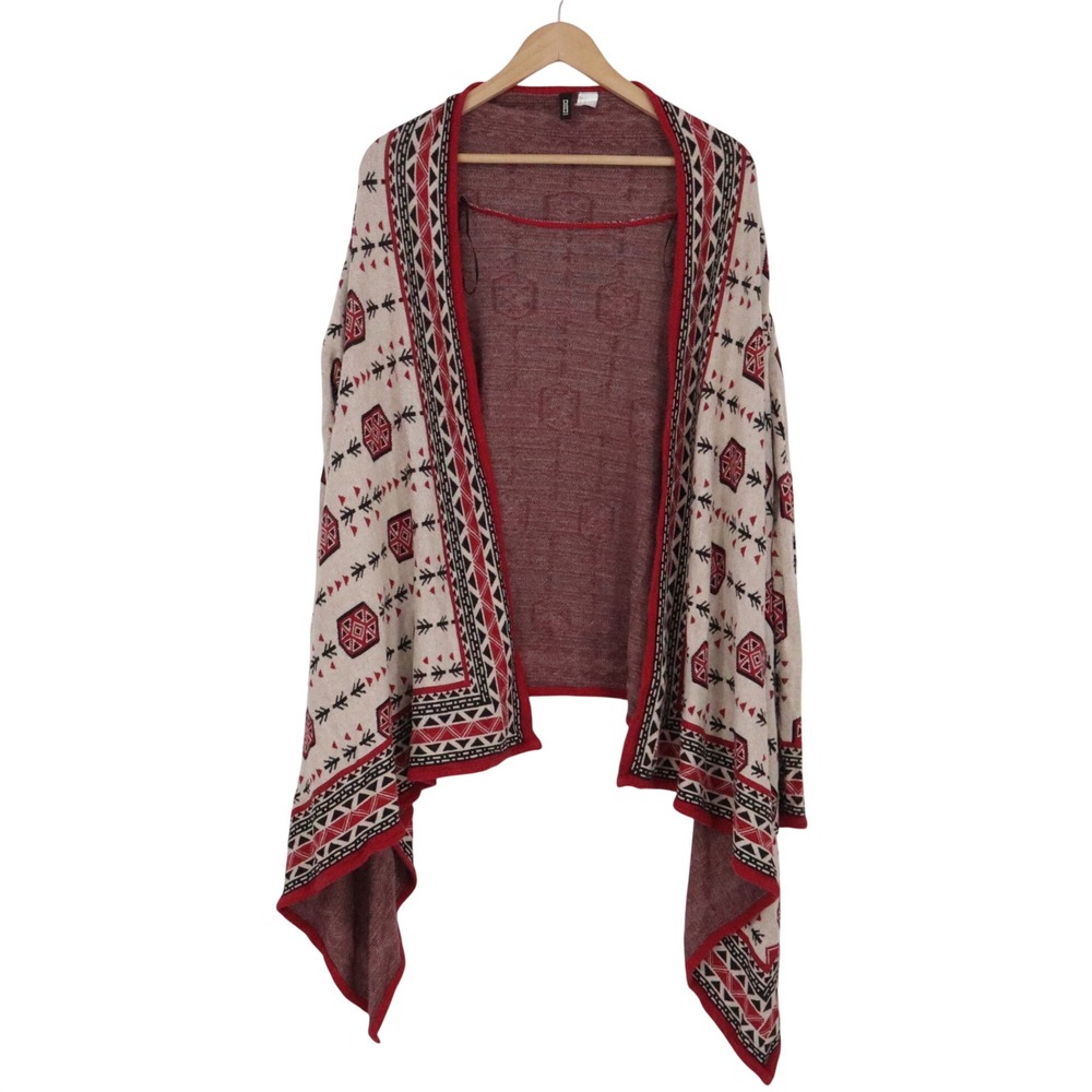 H&M Divided Cardigan Women M O/N Red Geometric Open Front Excellent